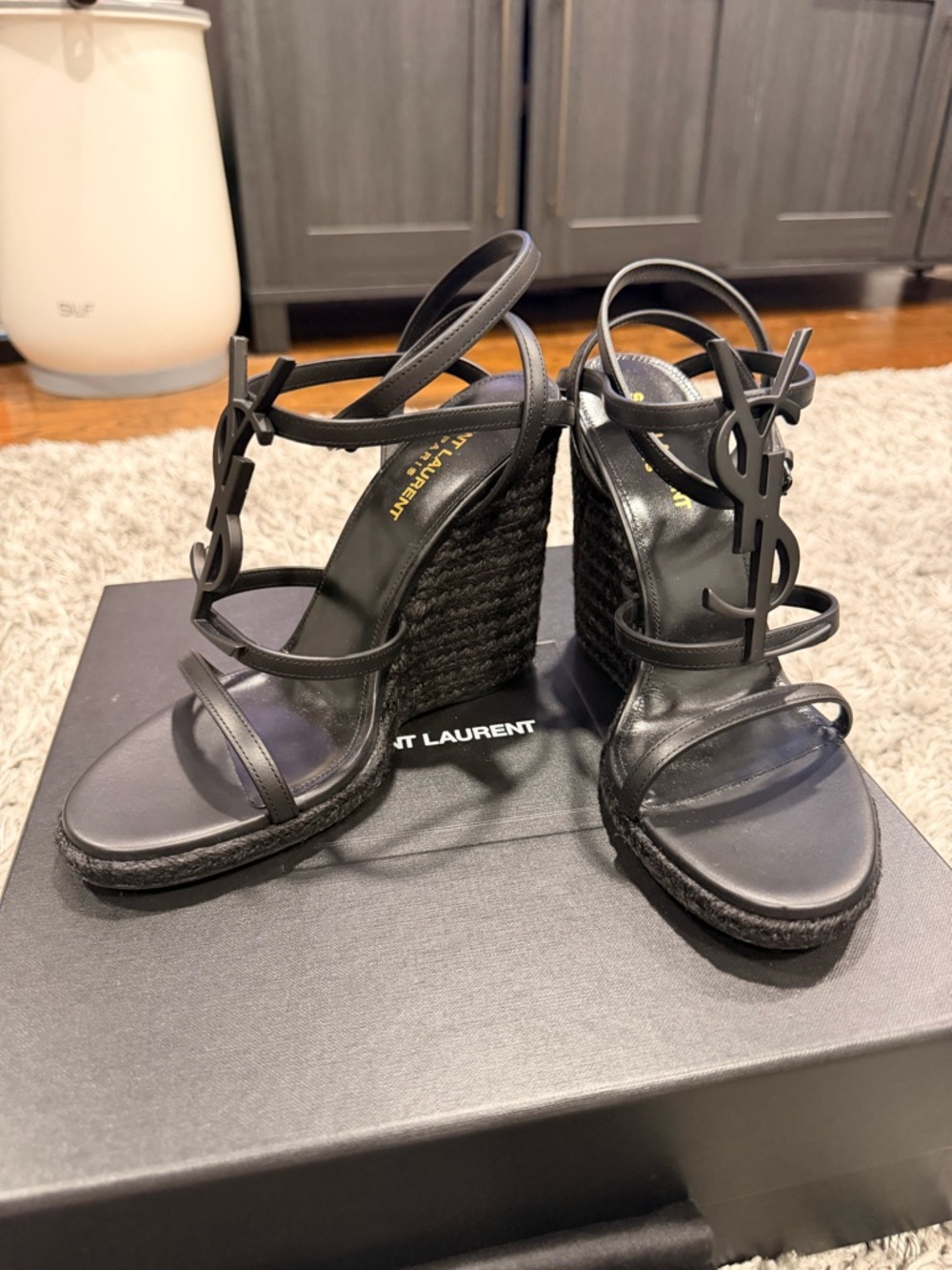 Saint Laurent Cassandra Espadrille Wedge in Black size 38 US 8 - Picture 2 of 6